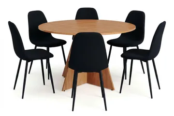 Vera spisegruppe rund 130 cm eg med 6 Nibe spisebordsstole - Eg - Møbler - Borde - Spisebordssæt