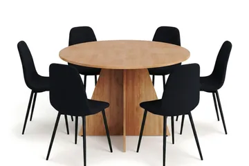 Vera spisegruppe rund 130 cm eg med 6 Nibe spisebordsstole - Eg - Møbler - Borde - Spisebordssæt
