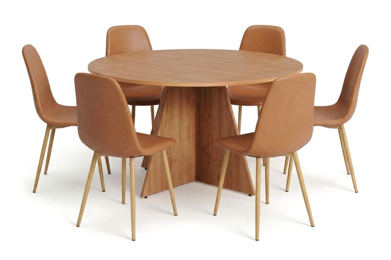 Vera spisegruppe rund 130 cm eg med 6 Nibe spisebordsstole - Eg - Møbler - Borde - Spisebordssæt