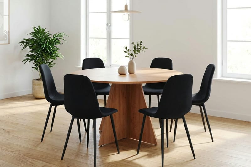 Vera spisegruppe rund 130 cm eg med 6 Nibe spisebordsstole - Eg - Møbler - Borde - Spisebordssæt