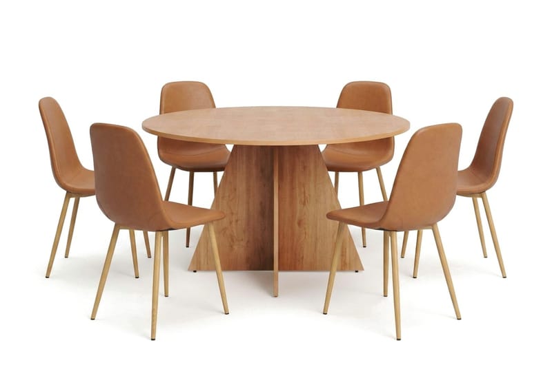 Vera spisegruppe rund 130 cm eg med 6 Nibe spisebordsstole, Eg