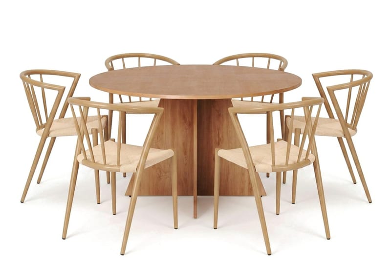 Vera spisegruppe rund 130 cm eg med 6 Winston spisebordsstole, Eg