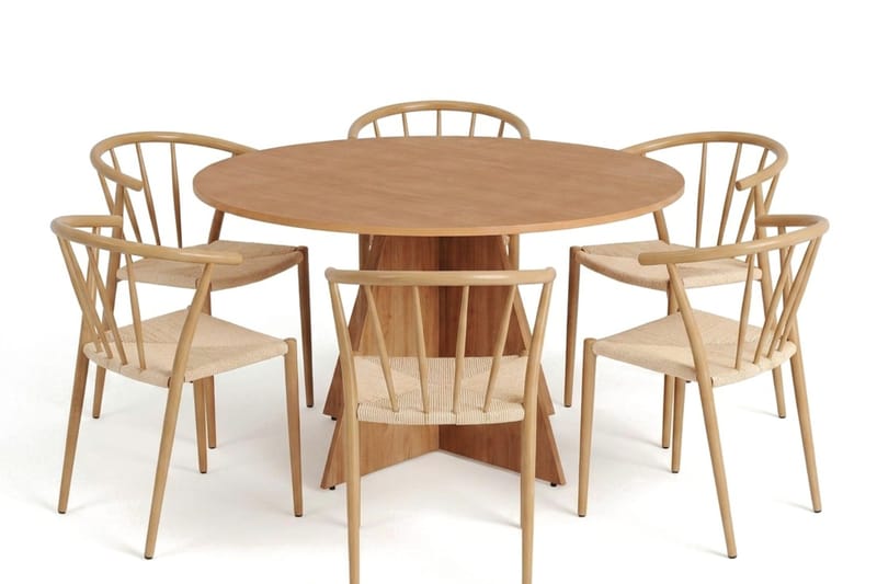 Vera spisegruppe rund 130 cm eg med 6 Winston spisebordsstole - Eg - Møbler - Borde - Spisebordssæt
