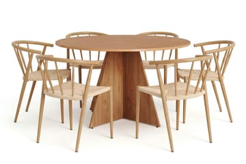 Vera spisegruppe rund 130 cm eg med 6 Winston spisebordsstole - Eg - Møbler - Borde - Spisebordss æt