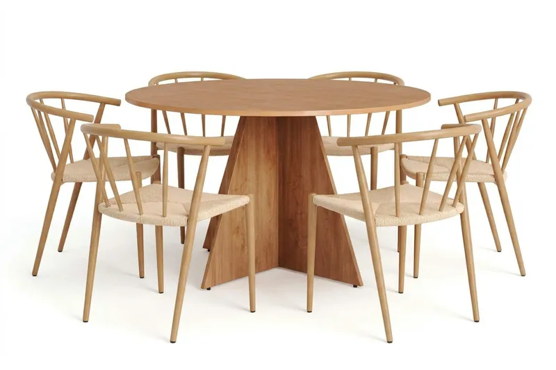 Vera spisegruppe rund 130 cm eg med 6 Winston spisebordsstole - Eg - Møbler - Borde - Spisebordssæt