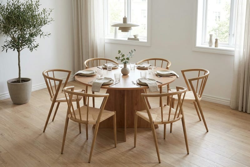 Vera spisegruppe rund 130 cm eg med 6 Winston spisebordsstole - Eg - Møbler - Borde - Spisebordssæt