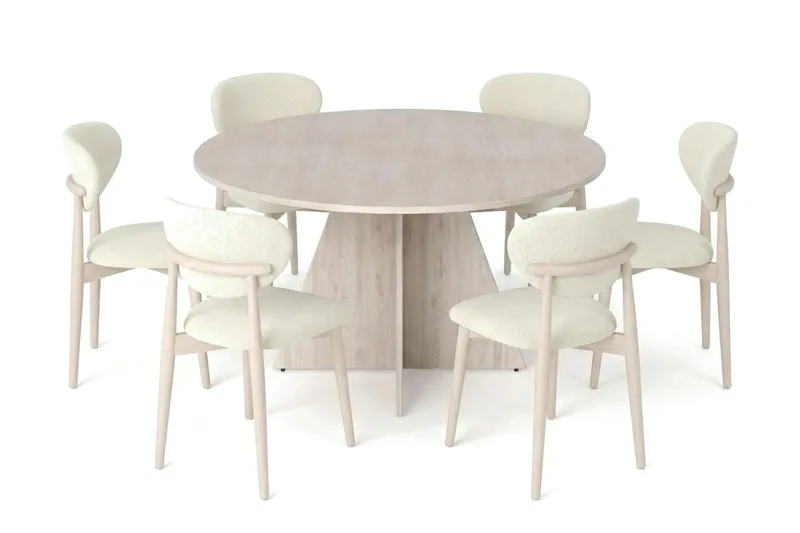 Vera spisegruppe rund 130 cm hvidlaseret med 6 Molly spisebordsstole, Hvidlakeret