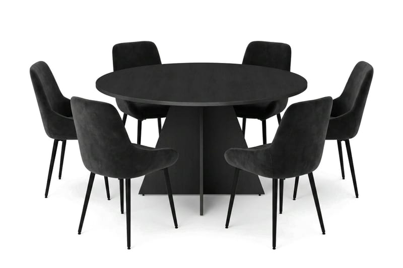 Vera spisegruppe rund 130 cm sort med 6 Alsarp spisebordsstole - Sort - Møbler - Borde - Spisebordssæt