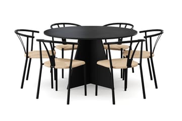 Vera spisegruppe rund 130 cm sort med 6 Elysia spisebordsstole - Sortbejdset eg - Møbler - Borde - Spisebordssæt