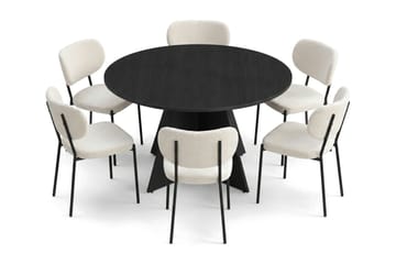 Vera spisegruppe rund 130 cm sort med 6 Gemmiano spisebordsstole - Sortbejdset eg - Møbler - Borde - Spisebordssæt
