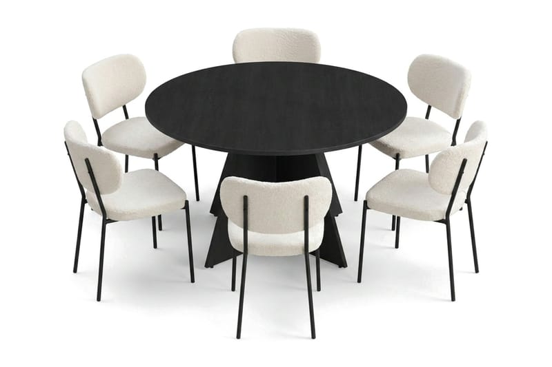 Vera spisegruppe rund 130 cm sort med 6 Gemmiano spisebordsstole - Sortbejdset eg - Møbler - Borde - Spisebordssæt