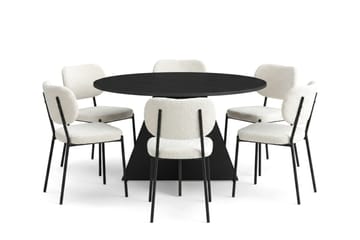 Vera spisegruppe rund 130 cm sort med 6 Gemmiano spisebordsstole - Sortbejdset eg - Møbler - Borde - Spisebordssæt