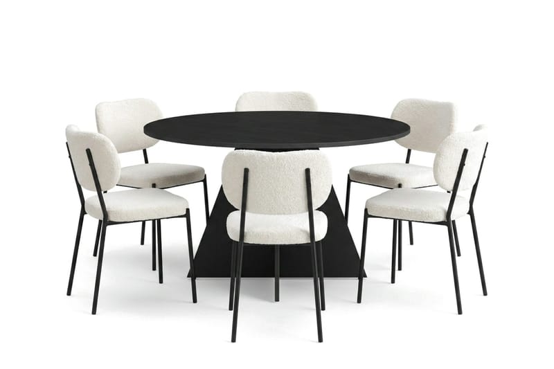 Vera spisegruppe rund 130 cm sort med 6 Gemmiano spisebordsstole, Sortbejdset eg
