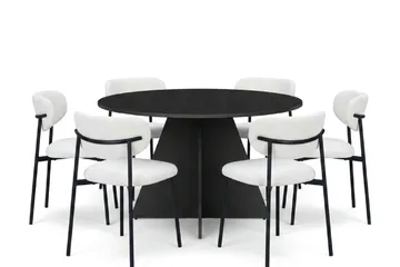 Vera spisegruppe rund 130 cm sort med 6 Lucy spisebordsstole - Sortbejdset eg - Møbler - Borde - Spisebordssæt