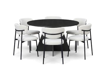 Vera spisegruppe rund 130 cm sort med 6 Lucy spisebordsstole - Sortbejdset eg - Møbler - Borde - Spisebordssæt