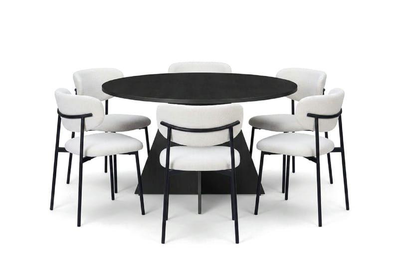 Vera spisegruppe rund 130 cm sort med 6 Lucy spisebordsstole - Sortbejdset eg - Møbler - Borde - Spisebordssæt