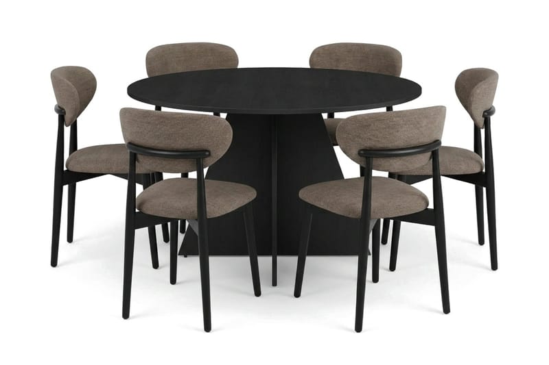 Vera spisegruppe rund 130 cm sort med 6 Molly spisebordsstole - Sort - Møbler - Borde - Spisebordssæt