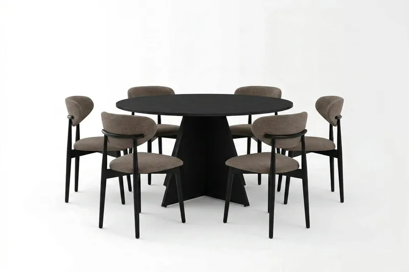 Vera spisegruppe rund 130 cm sort med 6 Molly spisebordsstole, Sort