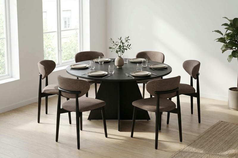 Vera spisegruppe rund 130 cm sort med 6 Molly spisebordsstole - Sort - Møbler - Borde - Spisebordssæt