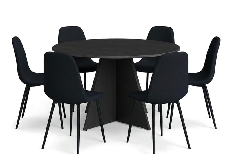 Vera spisegruppe rund 130 cm sort med 6 Nibe spisebordsstole - Sort - Møbler - Borde - Spisebordssæt