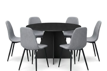 Vera spisegruppe rund 130 cm sort med 6 Nibe spisebordsstole - Sortbejdset eg - Møbler - Borde - Spisebordssæt