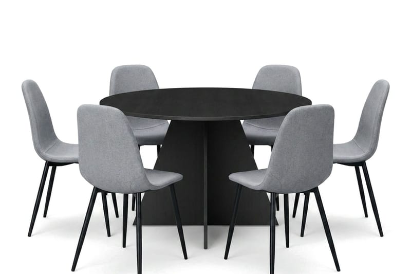 Vera spisegruppe rund 130 cm sort med 6 Nibe spisebordsstole - Sortbejdset eg - Møbler - Borde - Spisebordssæt