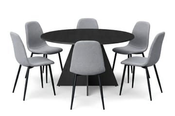 Vera spisegruppe rund 130 cm sort med 6 Nibe spisebordsstole - Sortbejdset eg - Møbler - Borde - Spisebordssæt