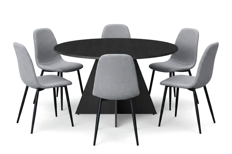 Vera spisegruppe rund 130 cm sort med 6 Nibe spisebordsstole, Sortbejdset eg