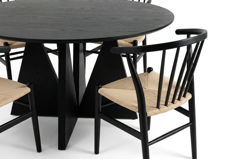Vera spisegruppe rund 130 cm sort med 6 Winston spisebordsstole - Sort - Møbler - Borde - Spisebordssæt