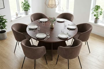 Vera spisegruppe rund 130 cm valnød med 6 Berit spisebordsstole - Valnød - Møbler - Borde - Spisebordssæt