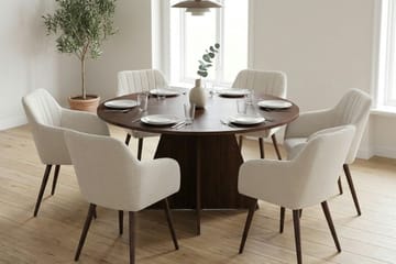 Vera spisegruppe rund 130 cm valnød med 6 Filippa spisebordsstole - Valnød - Møbler - Borde - Spisebordssæt