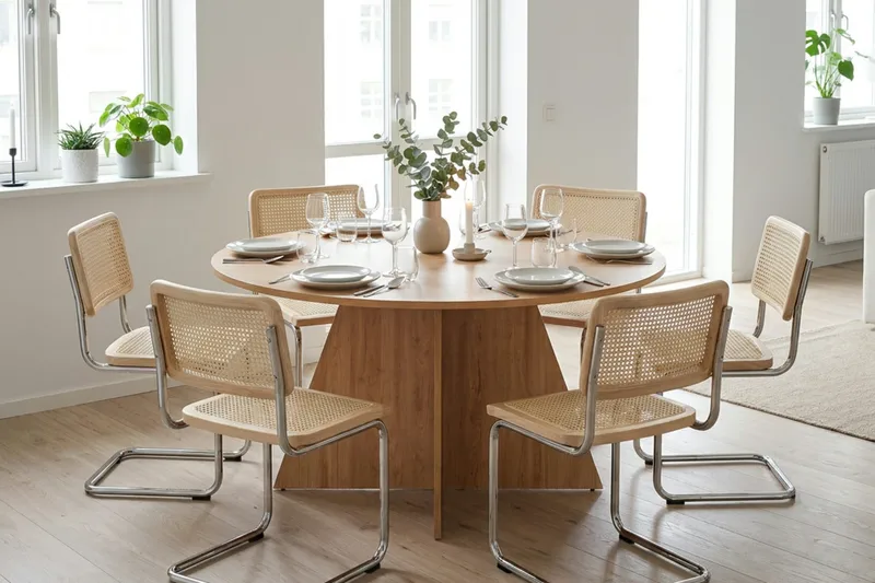 Vera spisegruppe rund 150 cm eg med 6 Build spisebordsstole - Eg - Møbler - Borde - Spisebordssæt