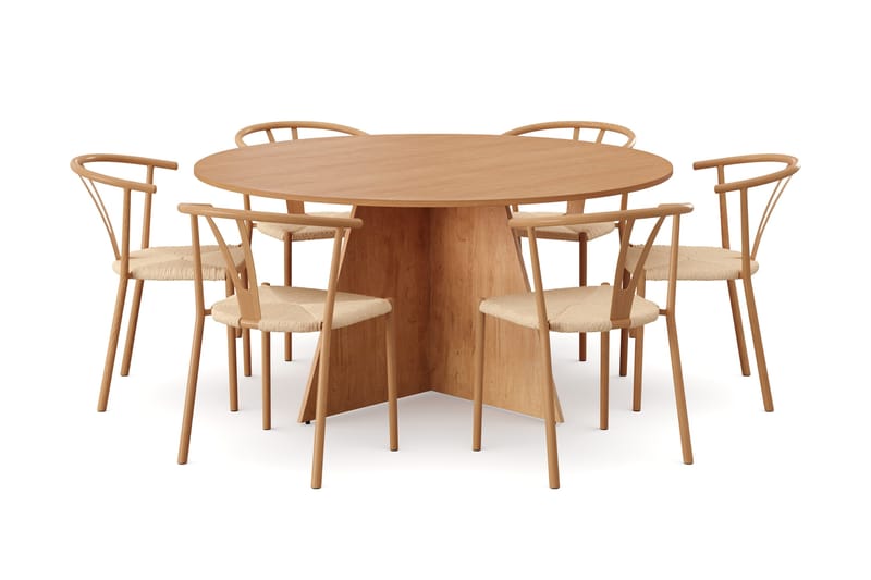 Vera spisegruppe rund 150 cm eg med 6 Elysia spisebordsstole - Eg - Møbler - Borde - Spisebordssæt