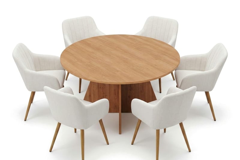 Vera spisegruppe rund 150 cm eg med 6 Filippa spisebordsstole, Eg