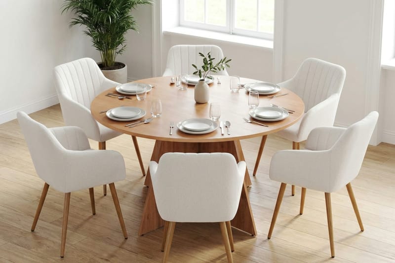 Vera spisegruppe rund 150 cm eg med 6 Filippa spisebordsstole - Eg - Møbler - Borde - Spisebordssæt