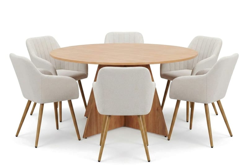 Vera spisegruppe rund 150 cm eg med 6 Filippa spisebordsstole - Eg - Møbler - Borde - Spisebordssæt