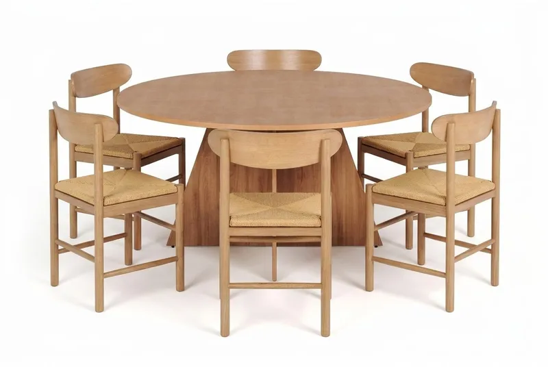 Vera spisegruppe rund 150 cm eg med 6 Malte spisebordsstole, undefined