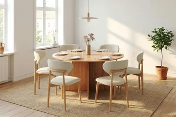 Vera spisegruppe rund 150 cm eg med 6 Molly spisebordsstole - Eg - Møbler - Borde - Spisebordssæt