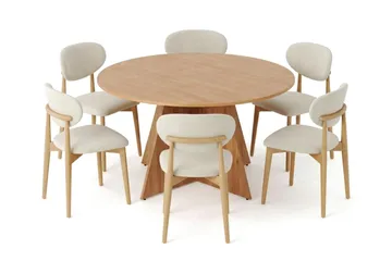 Vera spisegruppe rund 150 cm eg med 6 Molly spisebordsstole - Eg - Møbler - Borde - Spisebordssæt