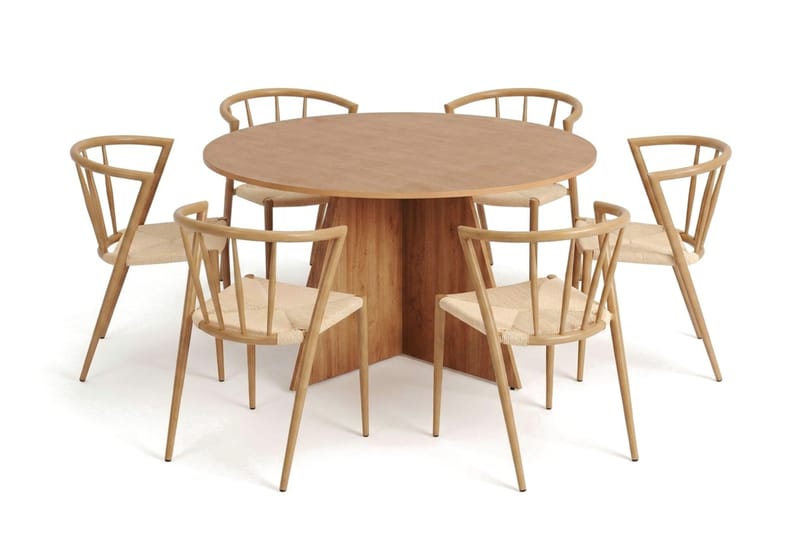 Vera spisegruppe rund 150 cm eg med 6 Winston-spisestole, Eg