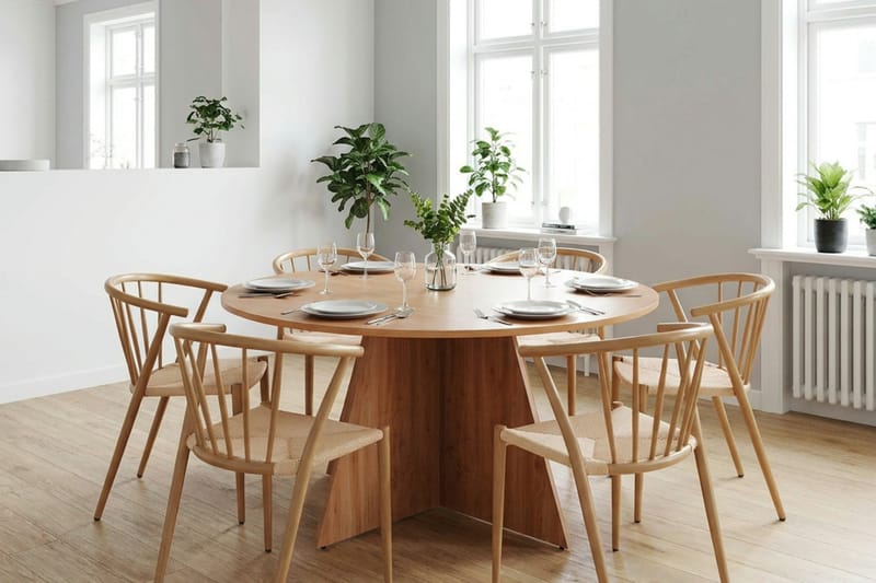 Vera spisegruppe rund 150 cm eg med 6 Winston-spisestole - Eg - Møbler - Borde - Spisebordssæt
