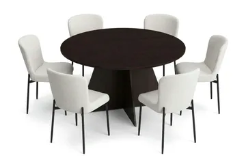 Vera spisegruppe rund 150 cm røget eg med 6 Elsie spisestole - Røget eg - Møbler - Borde - Spisebordssæt