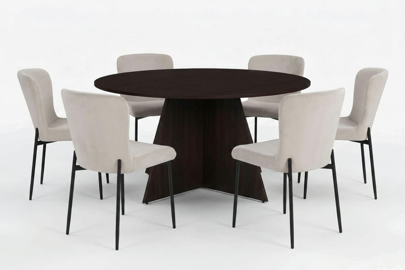 Vera spisegruppe rund 150 cm røget eg med 6 Elsie spisestole - Røget eg/Beige - Møbler - Borde - Spisebordssæt