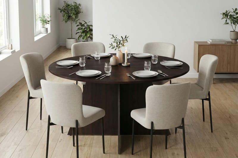 Vera spisegruppe rund 150 cm røget eg med 6 Elsie spisestole - Røget eg/Beige - Møbler - Borde - Spisebordssæt