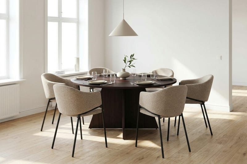 Vera spisegruppe rund 150 cm røget eg med 6 Filip-spisestole - Røget eg - Møbler - Borde - Spisebordssæt