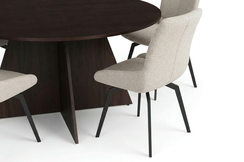 Vera spisegruppe rund 150 cm røget eg med 6 Mora-spisestole - Røget eg - Møbler - Borde - Spisebordssæt