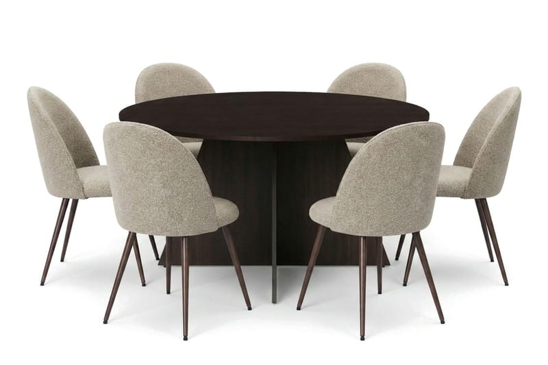 Vera spisegruppe rund 150 cm røget eg med 6 Nibe Plus-spisestole - Røget eg - Møbler - Borde - Spisebordssæt