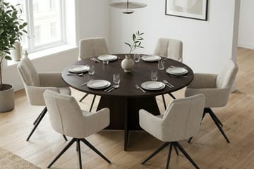 Vera spisegruppe rund 150 cm røget eg med 6 Torsby-spisestole - Røget eg - Møbler - Borde - Spisebordssæt