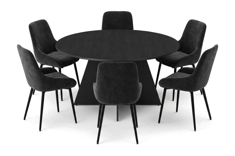 Vera spisegruppe rund 150 cm sort med 6 Alsarp-spisestole - Sort - Møbler - Borde - Spisebordssæt