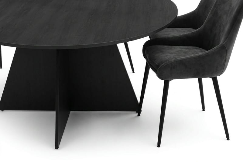 Vera spisegruppe rund 150 cm sort med 6 Alsarp-spisestole - Sort - Møbler - Borde - Spisebordssæt